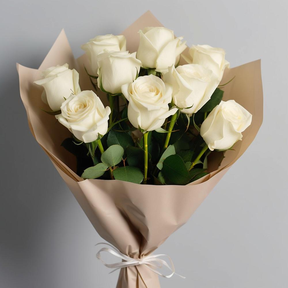 Букет 9 Белых роз Эдлесс Лав в Южноуральске