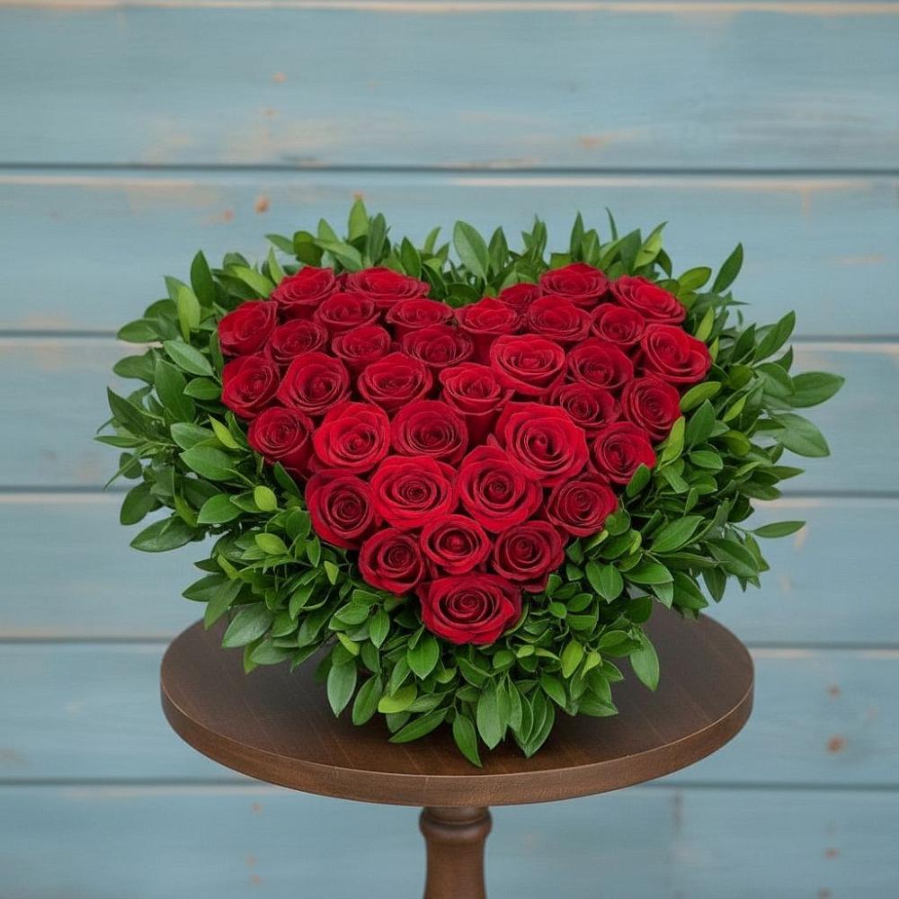 Цветочная композиция из Розы в виде сердца в Южноуральске