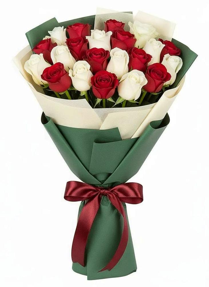 Букет Микс из красных и белых роз в Южноуральске