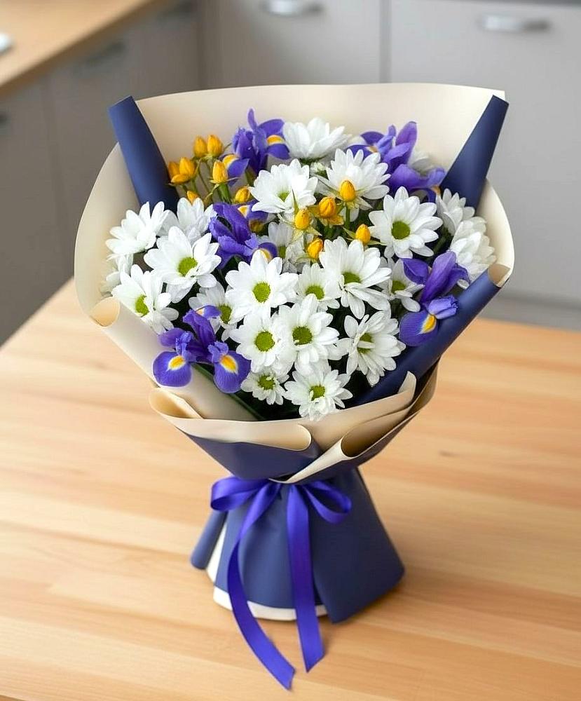 Букет цветов из: Розы, Ирисы и Хризантемы в Южноуральске