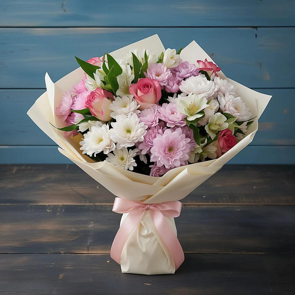 Букет цветов из: Хризантемы, Альстромерии и Розы в Южноуральске